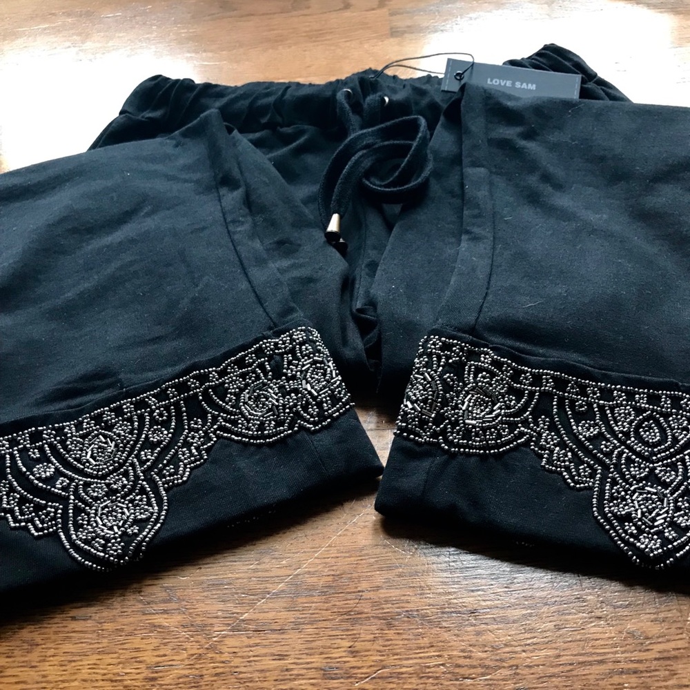 NWT Black Sweats w/ Beaded detail by LOVE SAM!